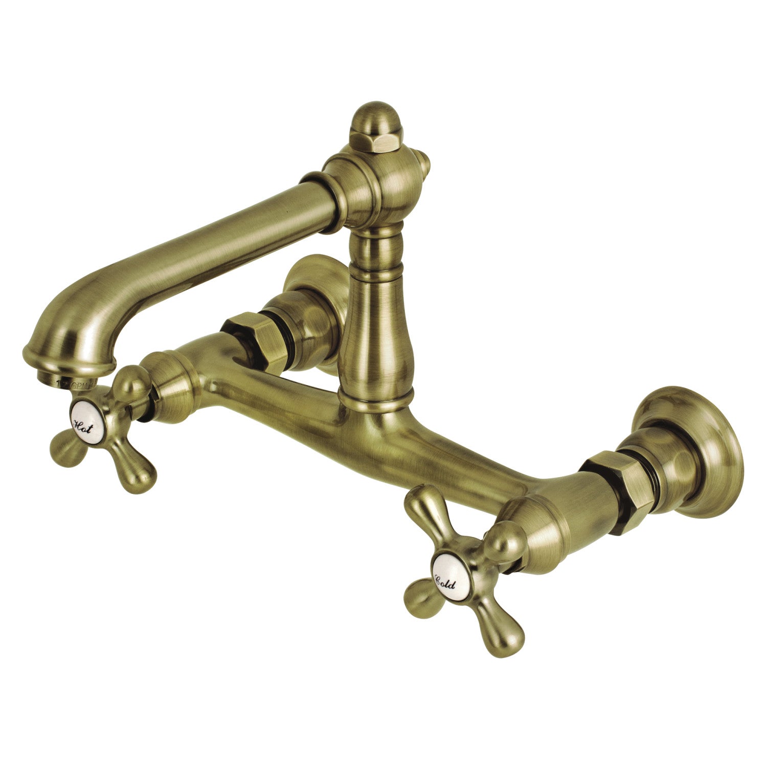 Kingston Heirloom KS7243AX - English Country Double-Handle 2-Hole Wall Mount Bathroom Faucet, Antique Brass — image 1
